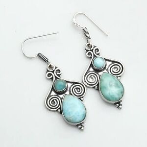 Natural Larimar Sterling Silver 2” Earrings
